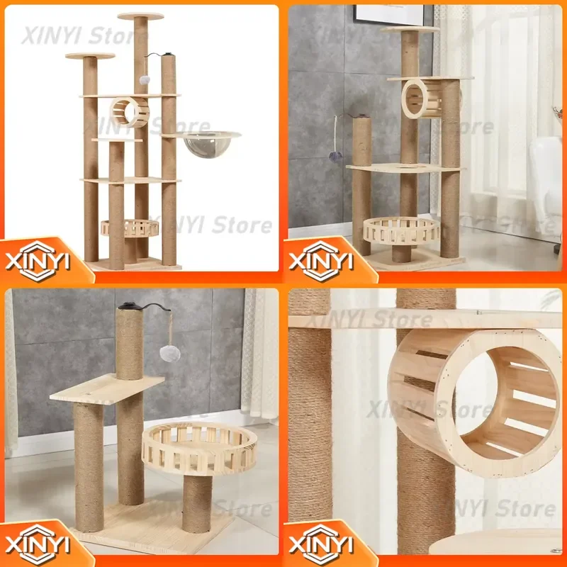 Minimalist Pine Cat Climbing Frame Nest House for Cats Jumping Platform Processing Space Capsule for Small Medium Large Cats
