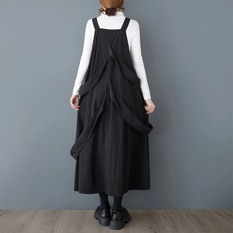 Primavera Verão 2025 Novo Estilo Japonês Vestido Midi F Plus Size Moda Solto Emaecedor Vestido de Alças Saia em Linha A