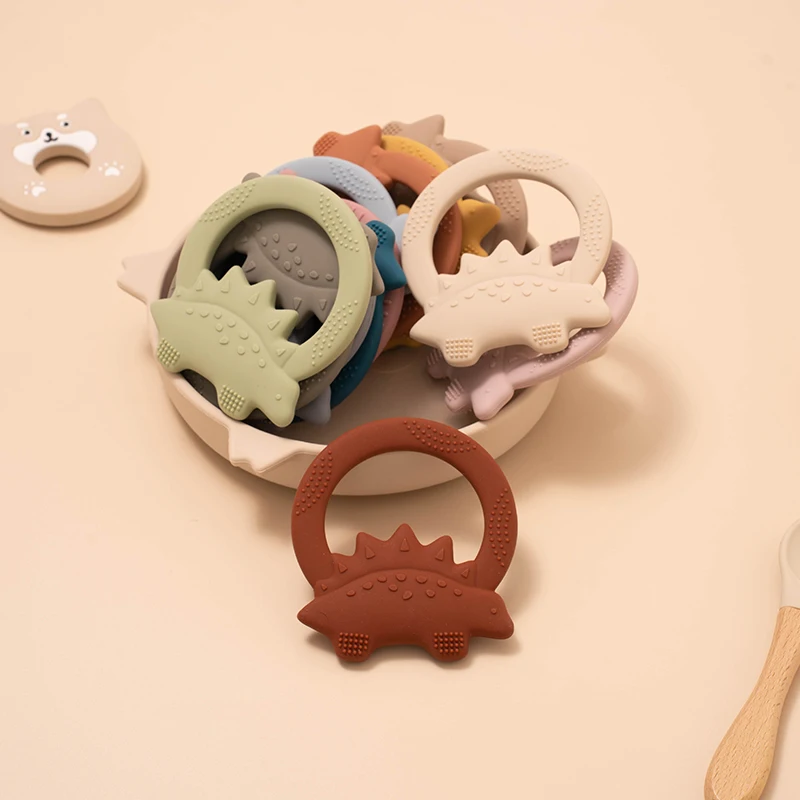 BPA Free Food Grade Silicone Baby Teethers Dinosaur Shape Infant Teething Chewing Toys for Toddler Molar Stick Baby Accessories