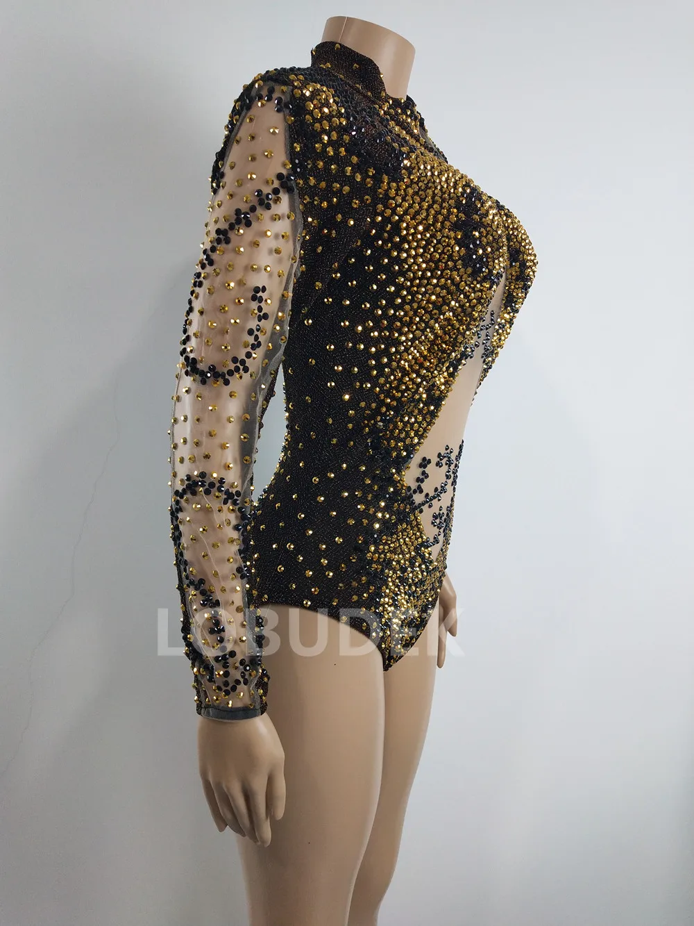 Frauen Tänzerin Sänger Team Sexy Transparent Trikot Gold Strass Engen Body Nachtclub Bühne Tragen DJ Leistung Kostüm