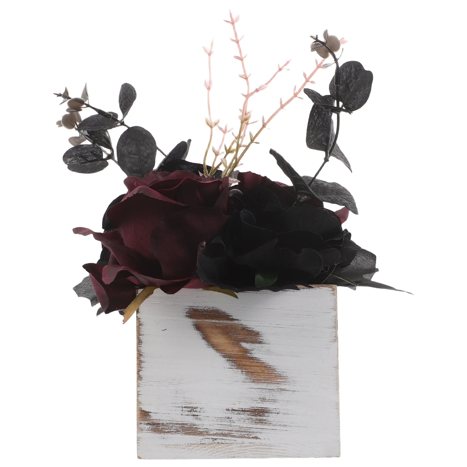 

Black Faux Flower Arrangement Wooden Pot Halloween Artificial Floral Centerpiece Table Decor Living Room Home Decoration