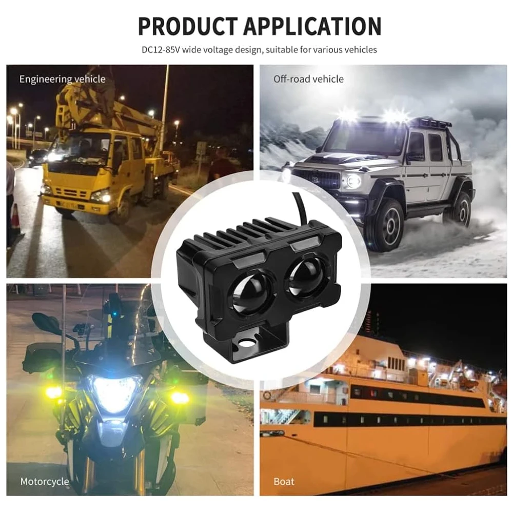 1PC Motorcycle LED Lens Spotlight Double Lenses Spotlight Motorcycles Auxiliary Fog Lamp Dual Color White Yellow Light image 6