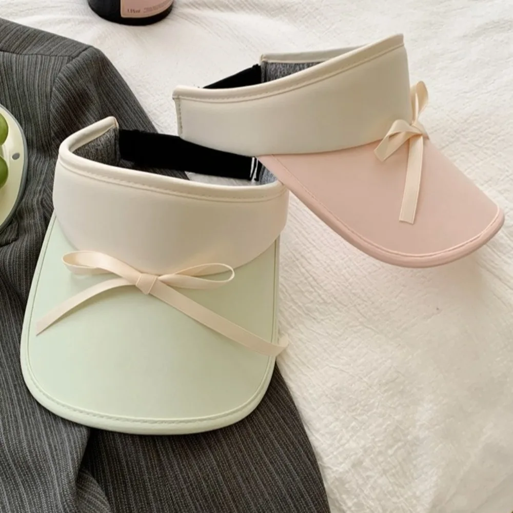 

Sweet Ribbon Bow Sun Hat Wide Brim Anti-UV Empty Top Cap Korean Style Sunscreen Bowknot Visor Cap Women