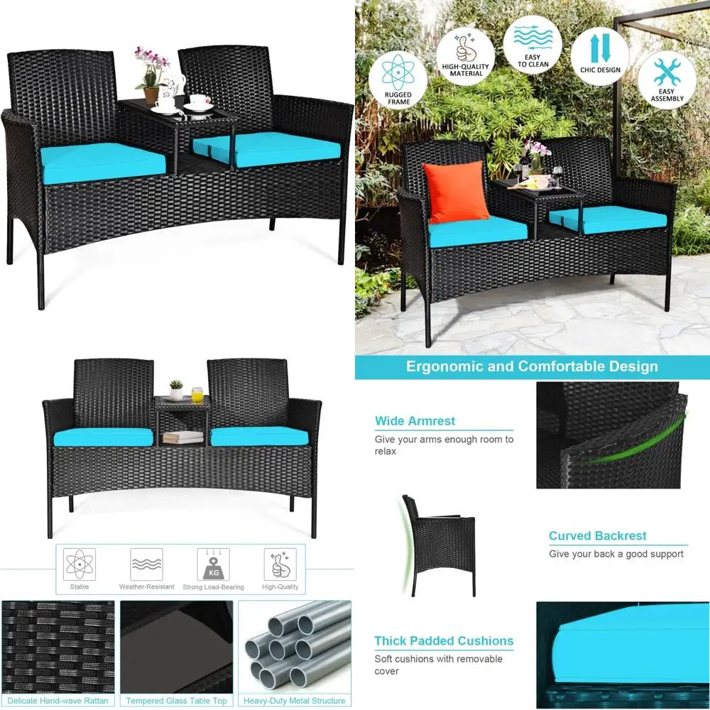 

Outdoor Rattan Loveseat Patio Wicker Conversation Set with Removable Cushions, Sofa Furniture for Comfort