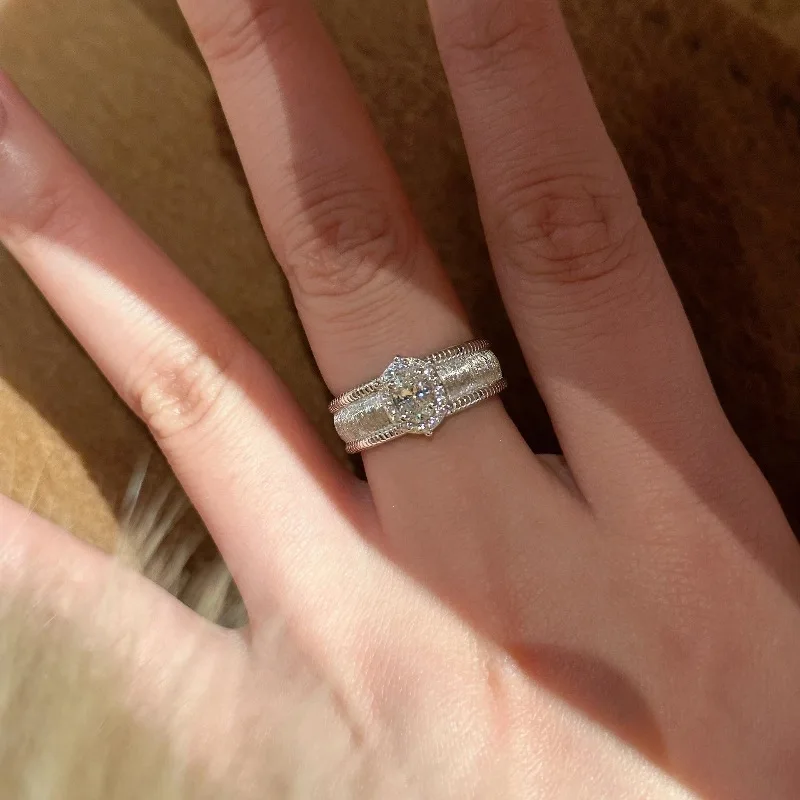 Vintage silver 925 Brushed oval rings for women inlay Full Circle Diamond Palace Style Luxury Exquisite Wedding Ring Jewelry