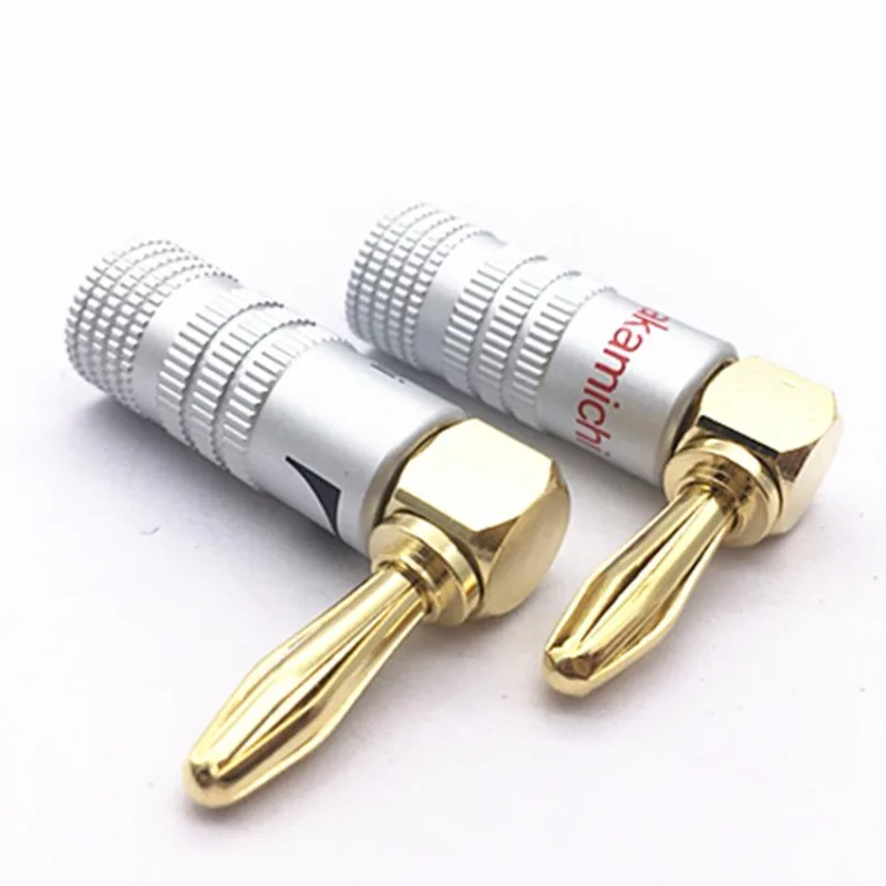 Nakamichi 4 mm Banana Plug en forma de L 90 grados chapado en cobre dorado para conexión de audio de cable de altavoz