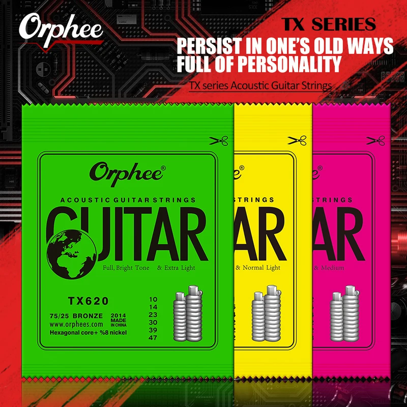 Orphee TX Acoustic Guitar Strings Medium Carbon Steel Hexagonal Alloy Brass Wind Folk Guitar Strings Guitar Parts & Accessories