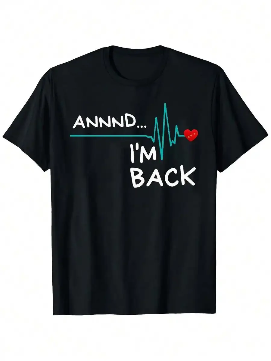 Men'S 'I'Back' Heart Disease-Shirt - Featuring A Fun Quote, Designed In Black With Teal And Red Patterns, Casual Wear, Travel, O