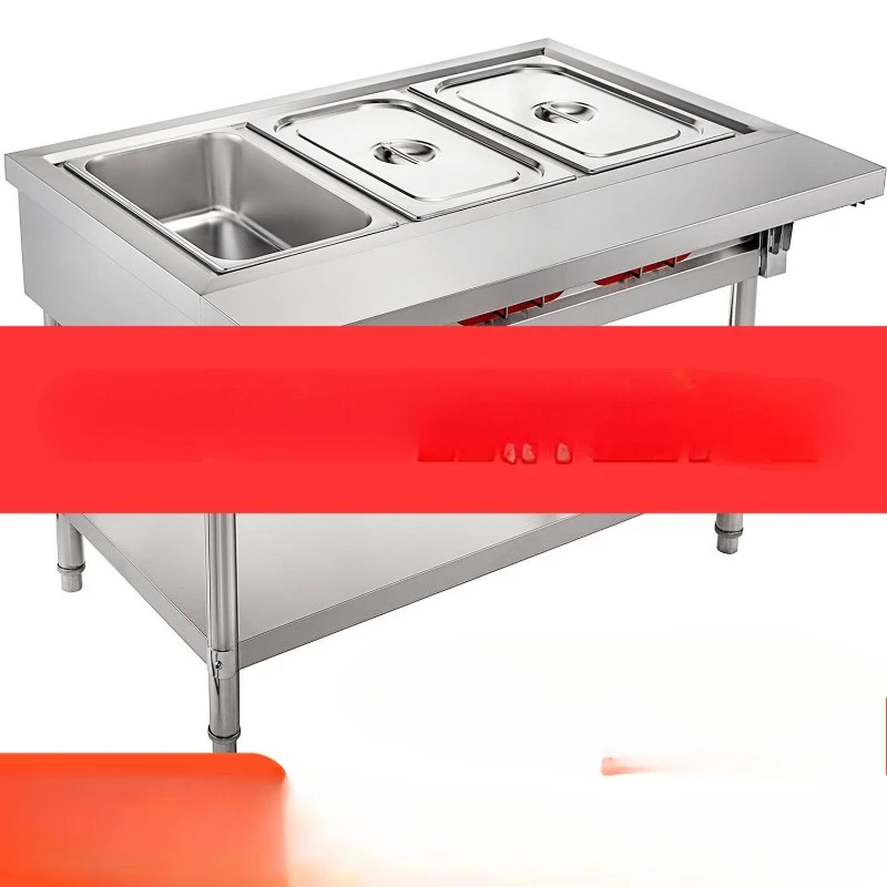 Commercial electric food heater 3-pot cooking table 18 quarts/pot, 7-inch cutting board with lid