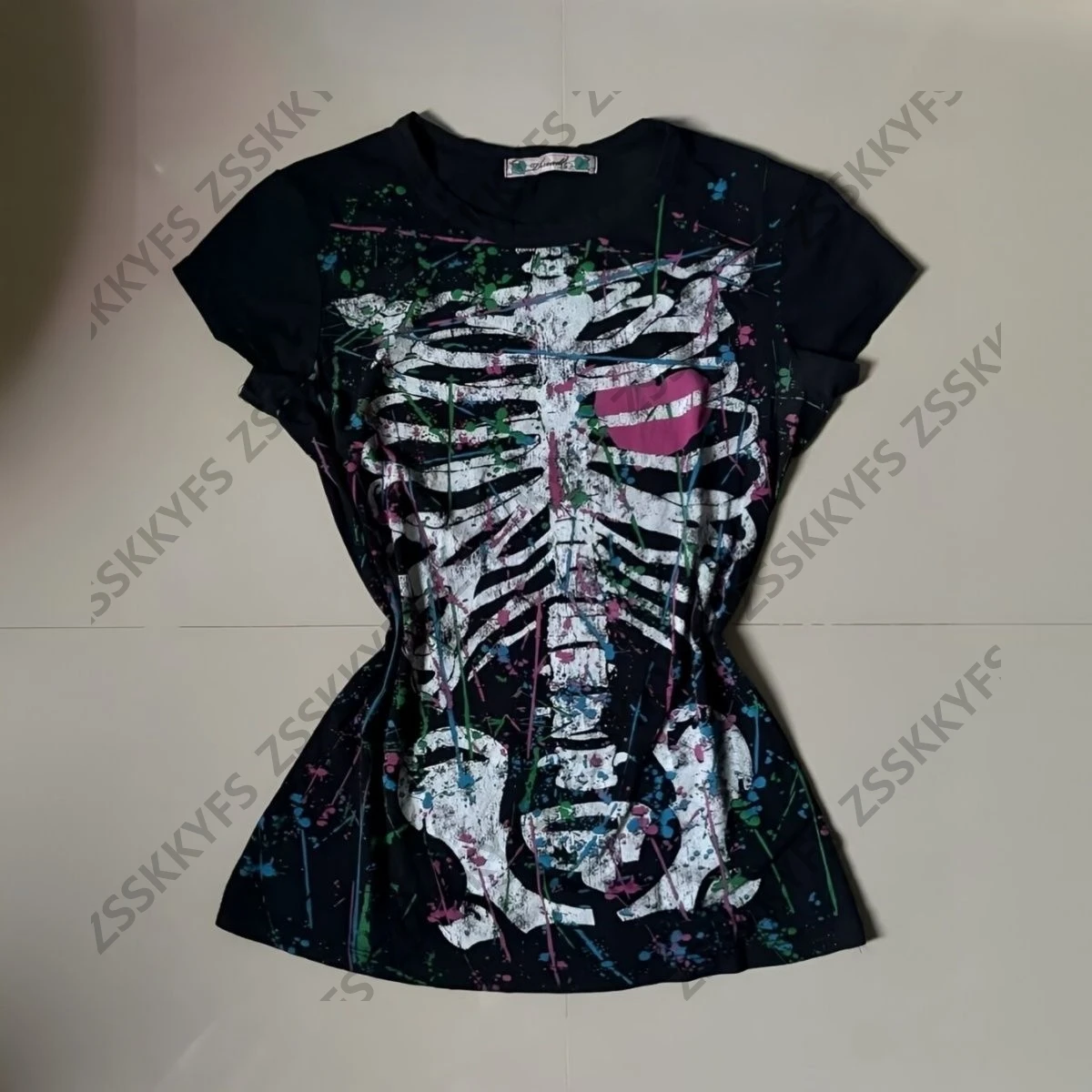 Gothic Skull Streetwear Graphic Punk T-shirts Summer Vintage Y2k Hip-hop Gyaru Shirt Top Women Short-sleeved Cuteore Tees Blusen