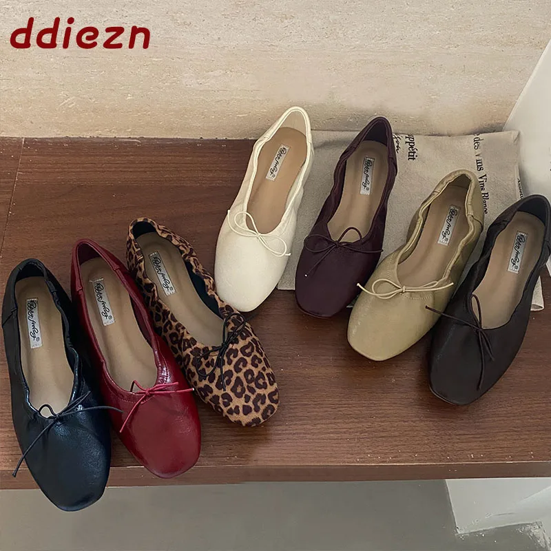 Modische flache Damenschuhe, neu im Frühjahr/Herbst, lässige Damen-Ballerinas, Slip-On-Schuhe mit Schleifenknoten, flache Damenschuhe.