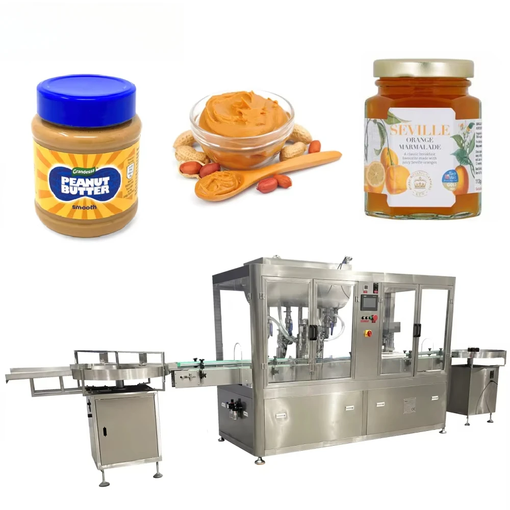 

Automatic 250g 500g Peanut Butter Fruit Jam Honey Jar Filling And Capping Machine Production Line