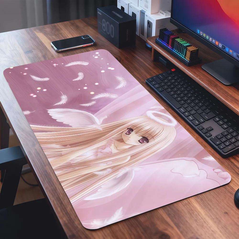 Pink Angel Anime Cute Girl Mouse Pad For Office Gaming And Keyboards Non-Slip Large Waterproof