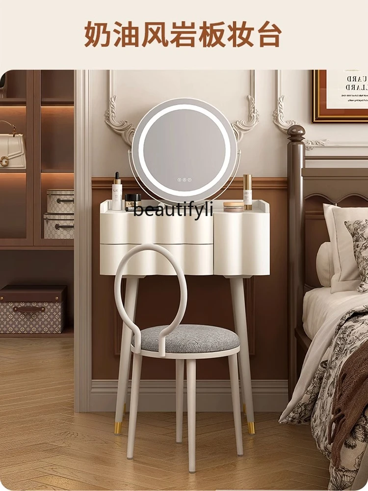 Light Luxury Cream Style Stone Plate Dressing Table 60cm Modern Simple Bay Window Makeup Table