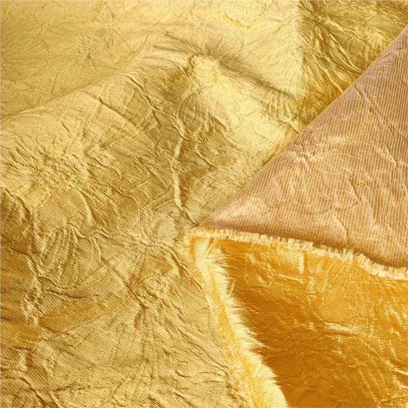 Textured embossed jacquard fabric golden yellow women's dress fashion