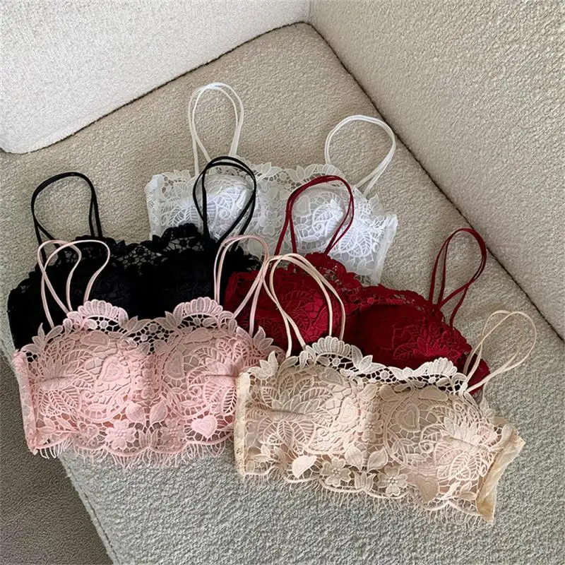 Women's Lace Bra Sexy Hollow Out Flower Underwear Bralette Solid Color Tube Tops Wireless Push Up Bralette Female Lingerie