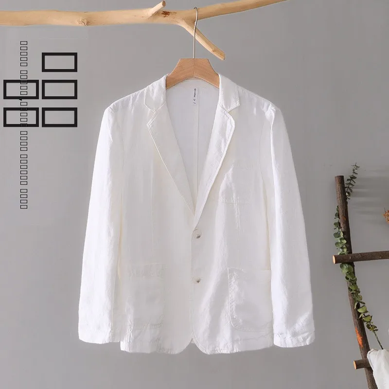

Повседневный мужской льняной пиджак из тонкого хлопка и льна для весны, осени и лета, молодежный, цельный, из высококачественной ткани, свободного кроя, с длинными рукавами