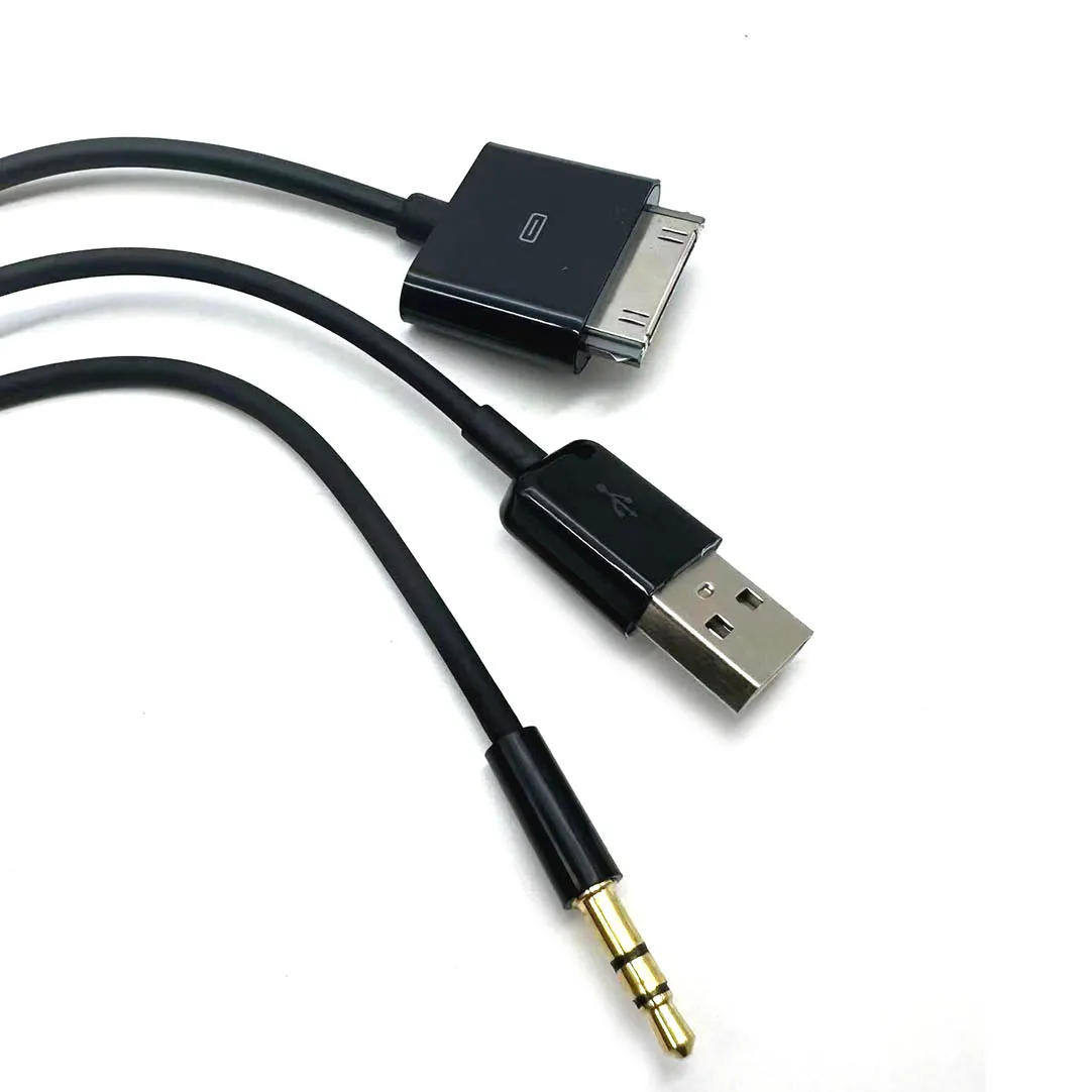 1pcs 30Pin to 3.5mm Car AUX Audio USB Charger Cable for iPhone 4/4S iPod Nano/ Touch iPad 2/3 Black/White view 4