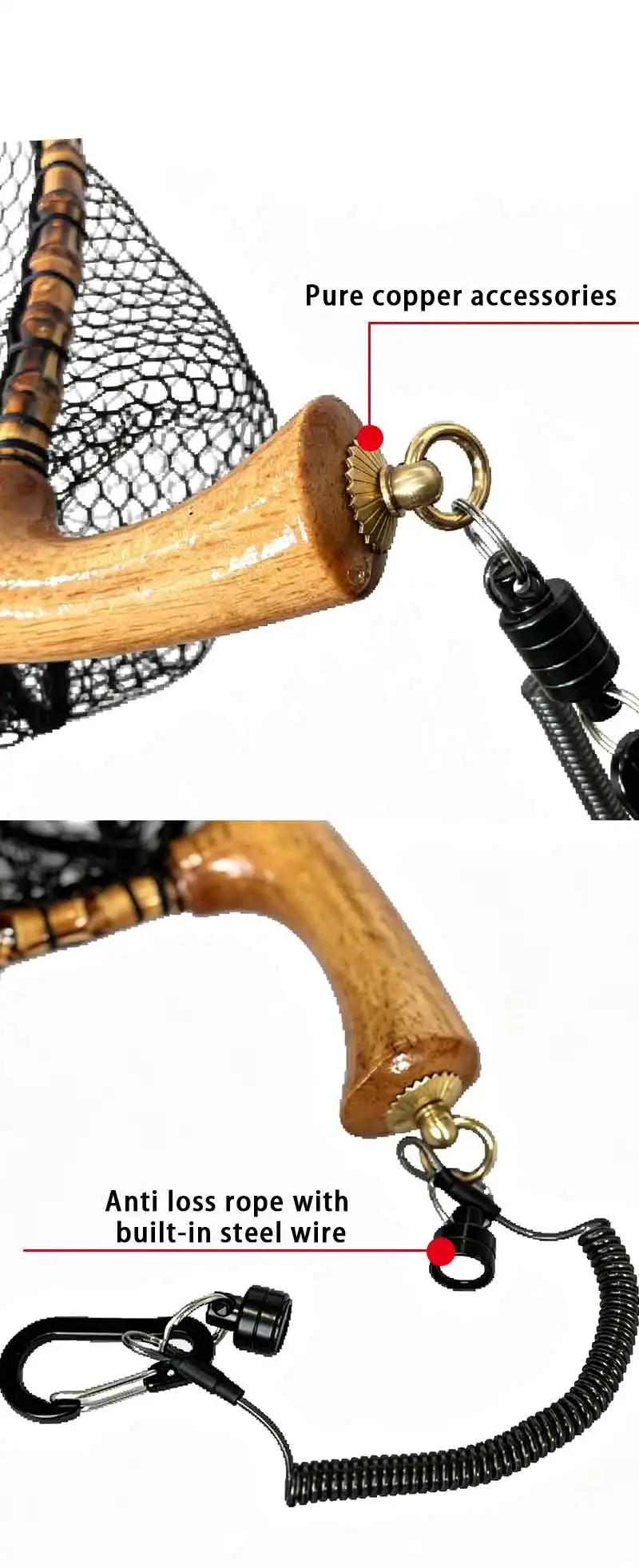 TAKEDO Handgefertigter Leichter Forellen-Landungsnetz mit Eichenholzgriff Fliegenfischer-Netz für Fang und Freilassung von Makrelen, Barsch und Forelle – Detail 5