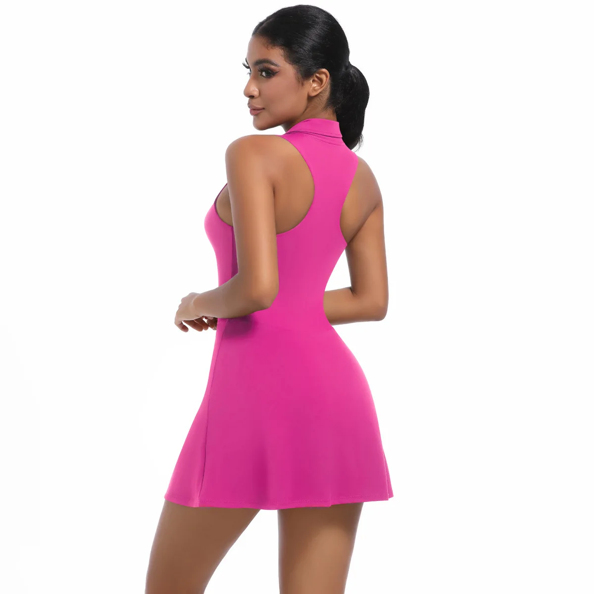 

Облегающий комбинезон, утягивающий костюм, женский комплект для йоги, спортивное платье с высокой талией, теннисная юбка для бега, гольфа, тенниса, женский костюм для фитнеса с лацканами на молнии