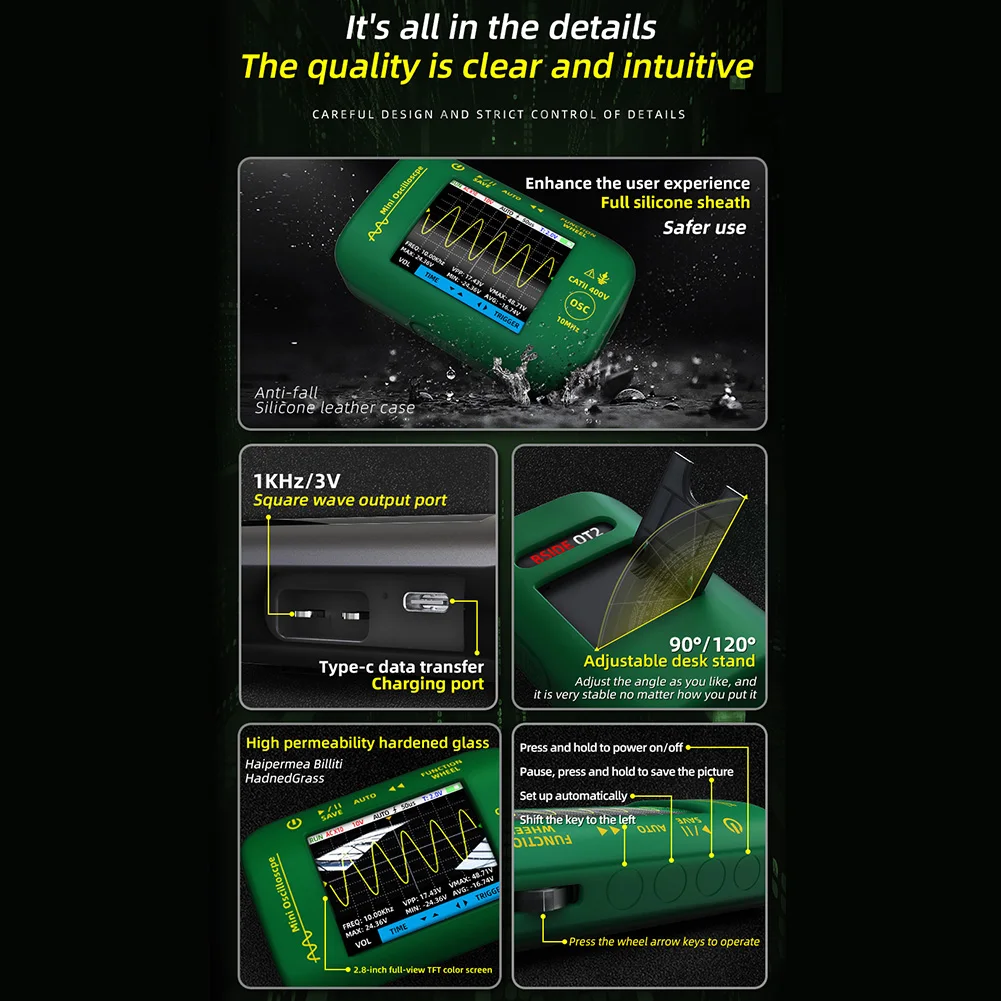 Osciloscopio portátil Digital OT2, 10MHz, 48MSa/s, generador de señal 2 en 1, frecuencia de muestreo, herramienta de reparación electrónica, probador gráfico