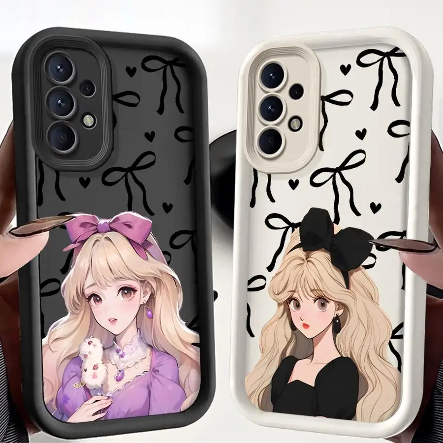 

Cartoon Girl Bow Phone Cover Case for Samsung Galaxy A51 A73 A35 A36 A56 A53 A54 A23 A34 A12 A13 A15 A16 A26 A32 A71 A72