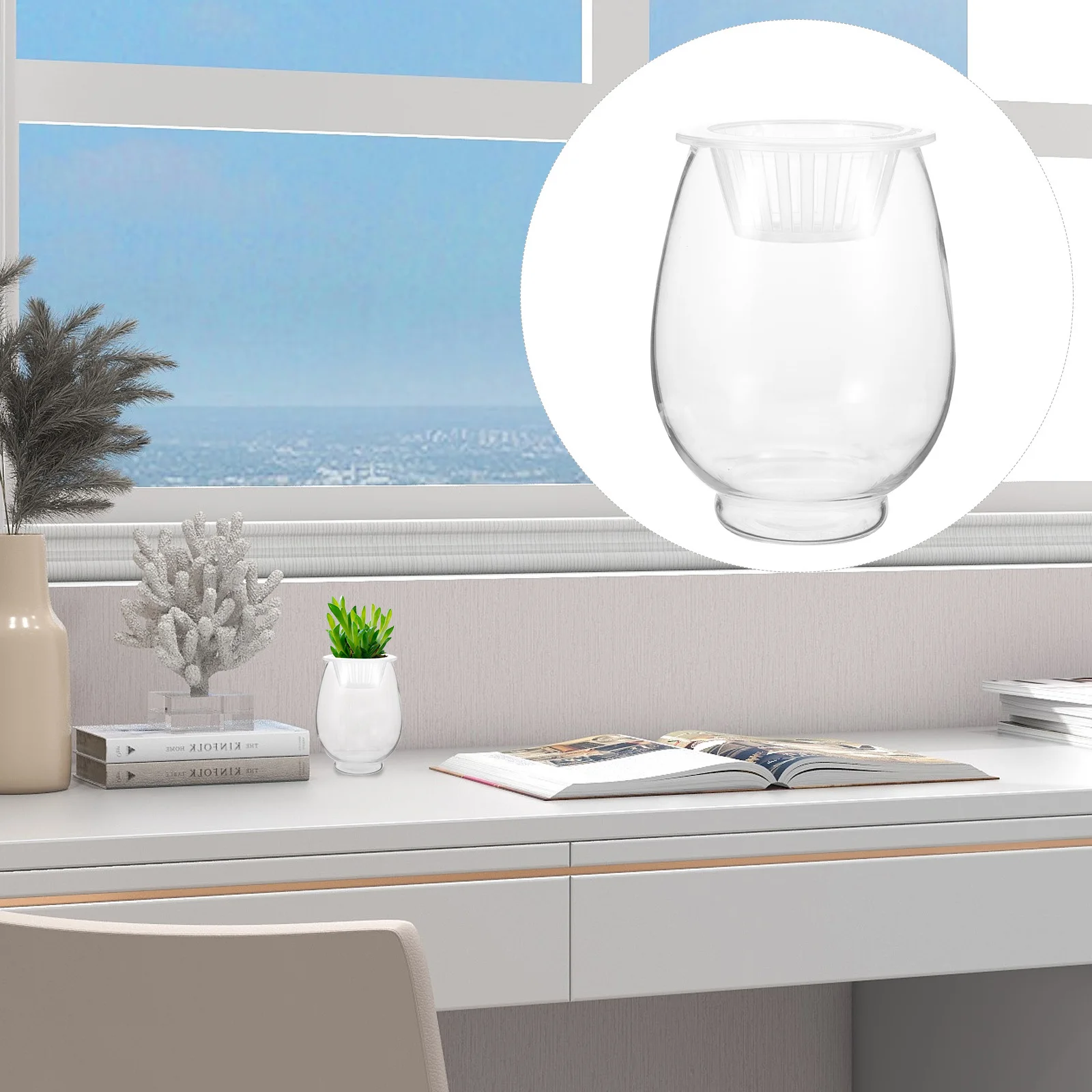 

Creative Clear Glass Floral Vase Desktop Hydroponic Planter Table Flower Vase Home Decoration Aquatic Baskets for Pond Plants