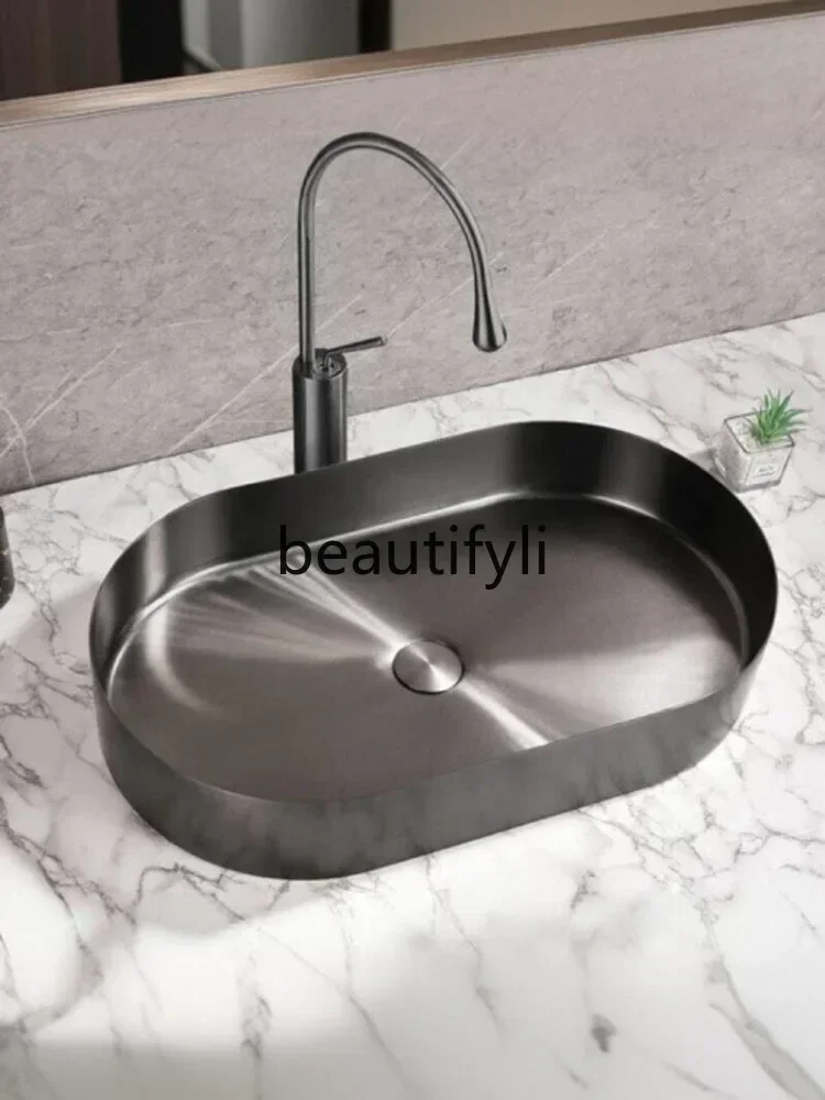 

smt03A ss Новый золотой столешница из нержавеющей стали, умывальник для ванной комнаты на балконе, овальный умывальник, одинарная раковина s03