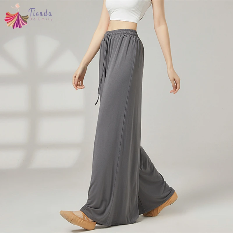 

Классические танцевальные брюки, женские повседневные эластичные брюки с высокой талией и широкими штанинами, мягкие свободные брюки для йоги, сценические тренировочные брюки