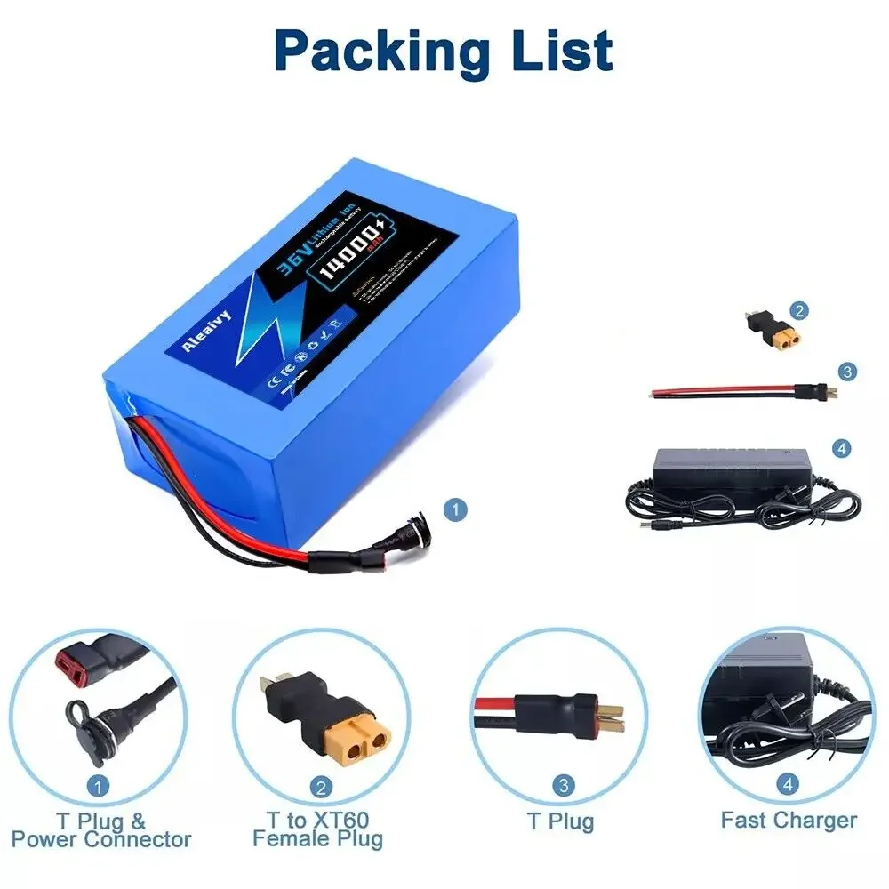 Aleaivy 36V 48V Аккумулятор для электровелосипеда 30A BMS 350W 500W 750W 1000W 18650 Cell Lithium Pack 20AH для электронного велосипеда, электрического скутера