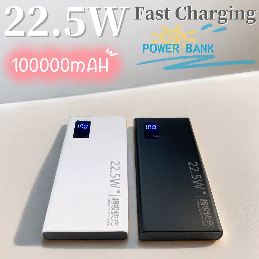 

22.5W 100000mAh power bank portable,Backup battery， suitable for charging mobile phones, USBLED lights, USB fans, etc