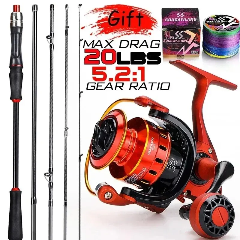 Sougayilang Fishing Rod Reel 1.8/2.1m Carbon Fiber Spinning Rod and Reel Max Drag 8kg All for Bass Pike Trout Fishing