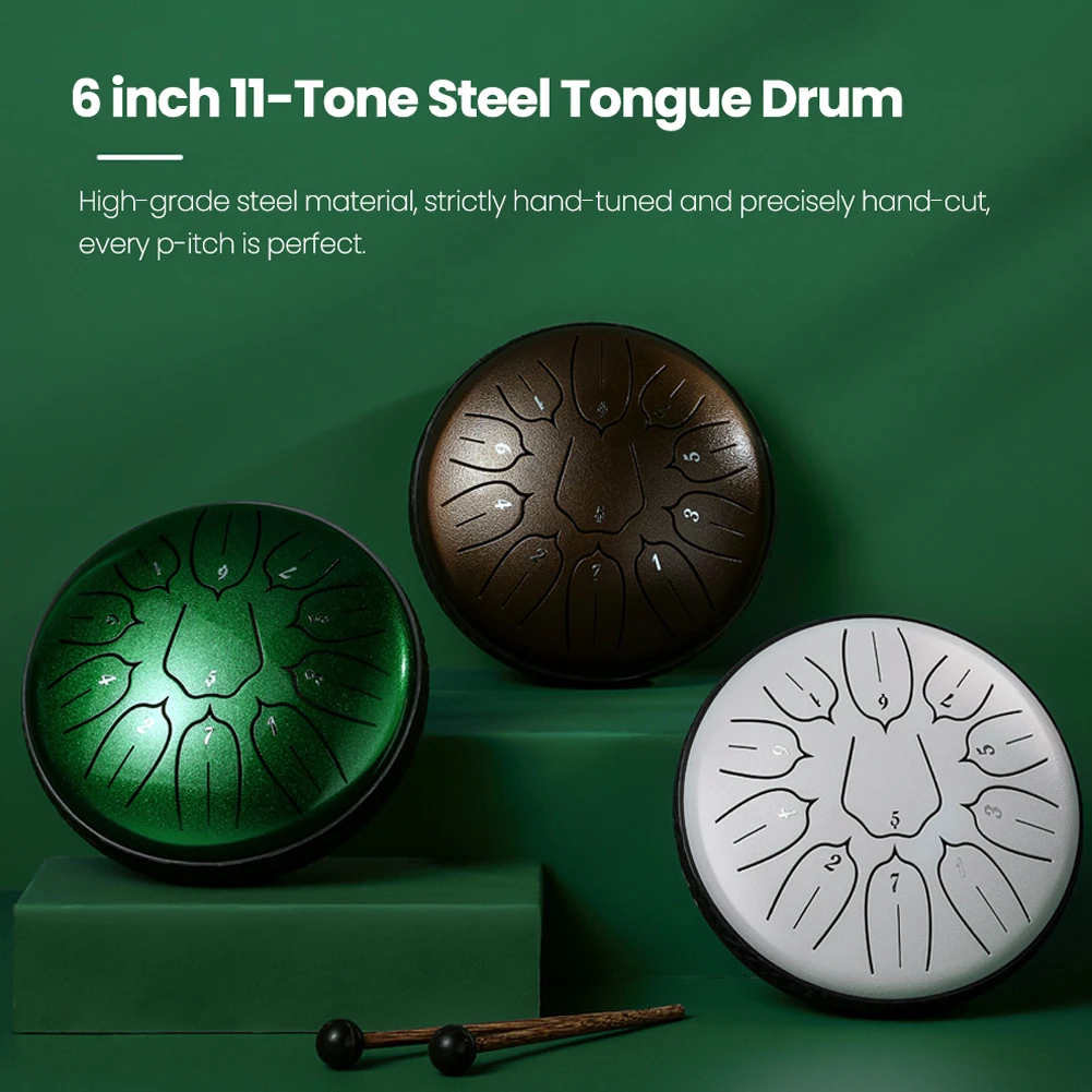 6 Zoll 11-Stimmige Stahlzungen-Handpan-Trommeln mit Trommelstöcken, Percussion-Musikinstrumente, Handpan-Trommeln