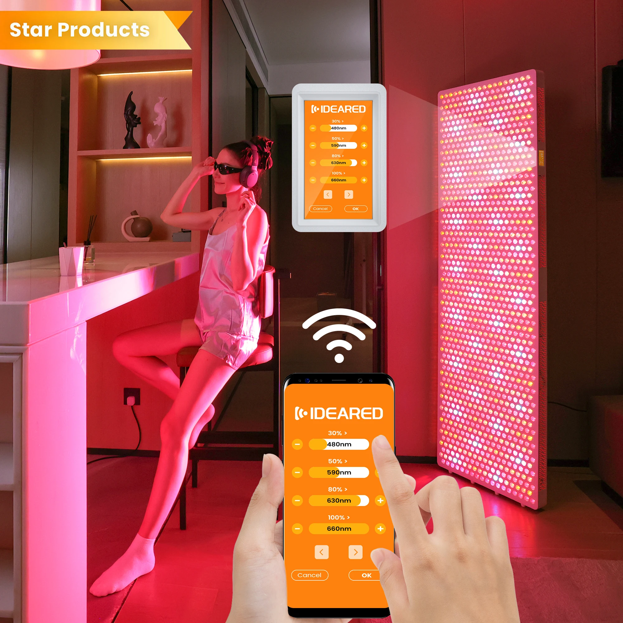 IDEATHERAPY 480 590 630 810 830 1060nm Panel de terapia de luz roja portátil Panel de terapia de luz LED Terapia de luz roja