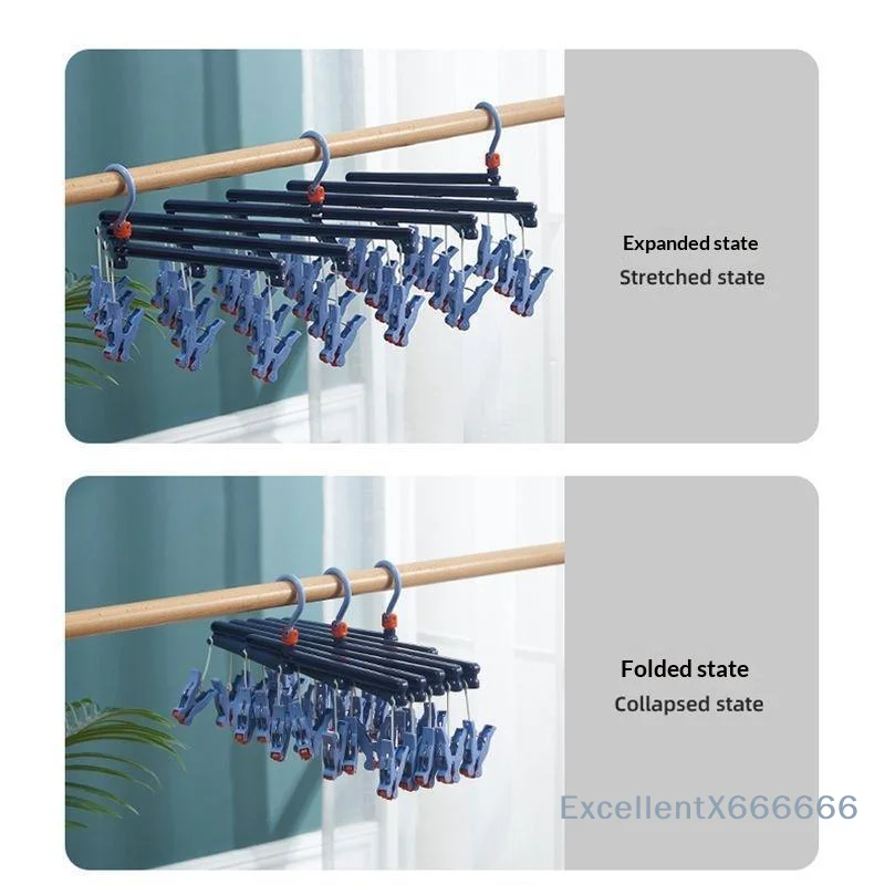 Portable Folding Clothes Airer Windproof Telescopic Hanger Socks Clothes Dryer Rack for Travel Camping Household Laundry