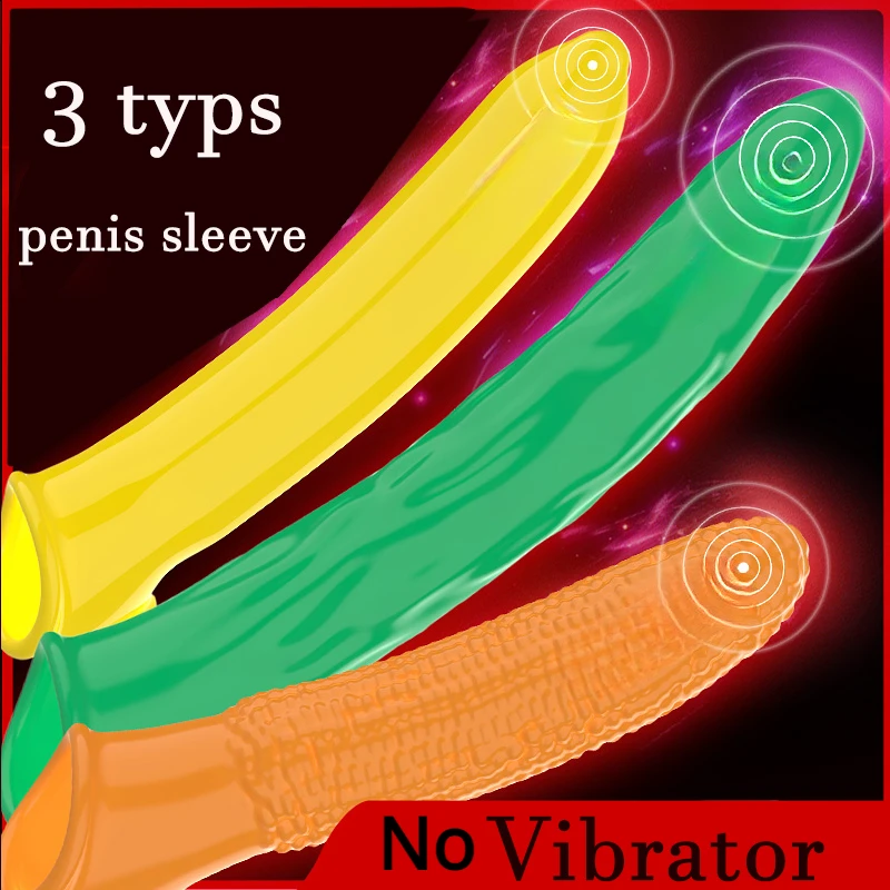 Vegetable Penis Enlargement Sleeve Vibrating Penis Extender Sleeve Locking Semen Cock Ring Delay Ejaculation Sex Toys for Men18+