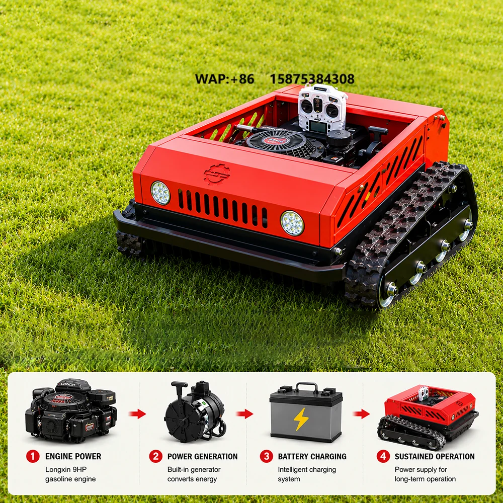 Ce Epa Petrol Engine All Terrain Grass Cutting Machine Rubber Remote Control Robot Flail Lawn Mower