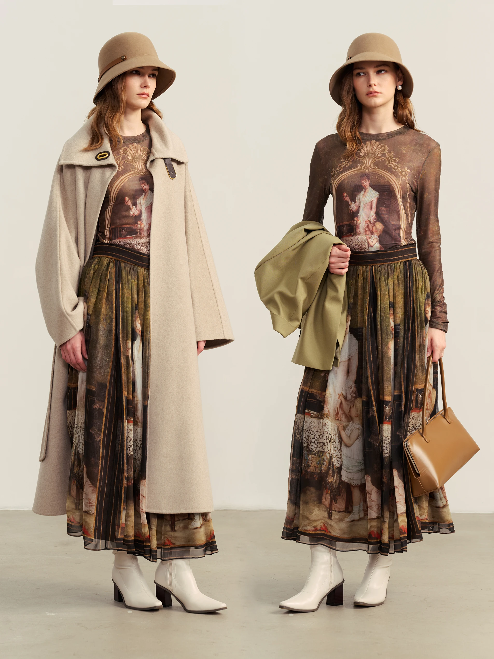 

YMAIMA Винтажный топ и брюки с принтом под масляную живопись из натурального шелка для женщин, летняя модная верхняя одежда из натурального шелка