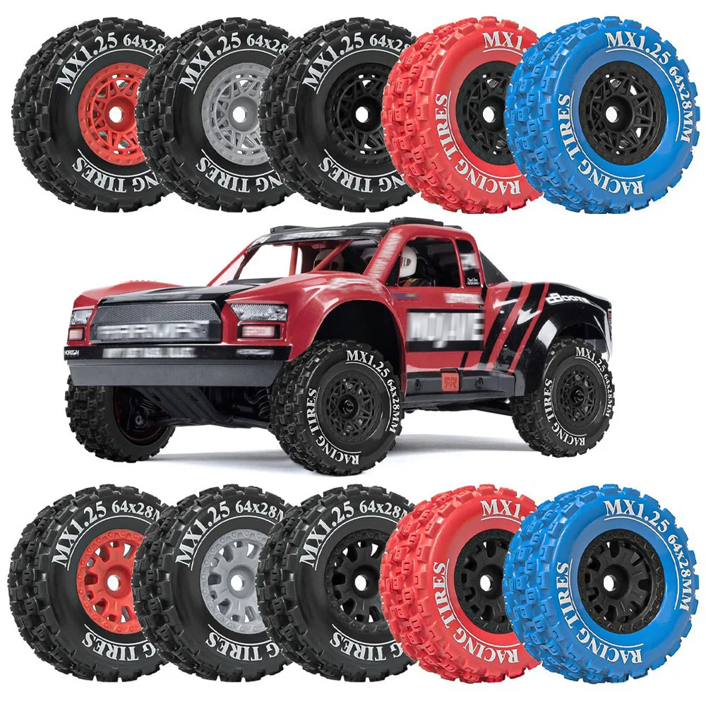 4 Stück 1,25 Zoll Beadlock Nylon-Räder mit Farbigen Gummireifen für 1/14 1/16 1/18 Maßstab Mojave Grom 4X4 RC On/Off-Road Rennwagen