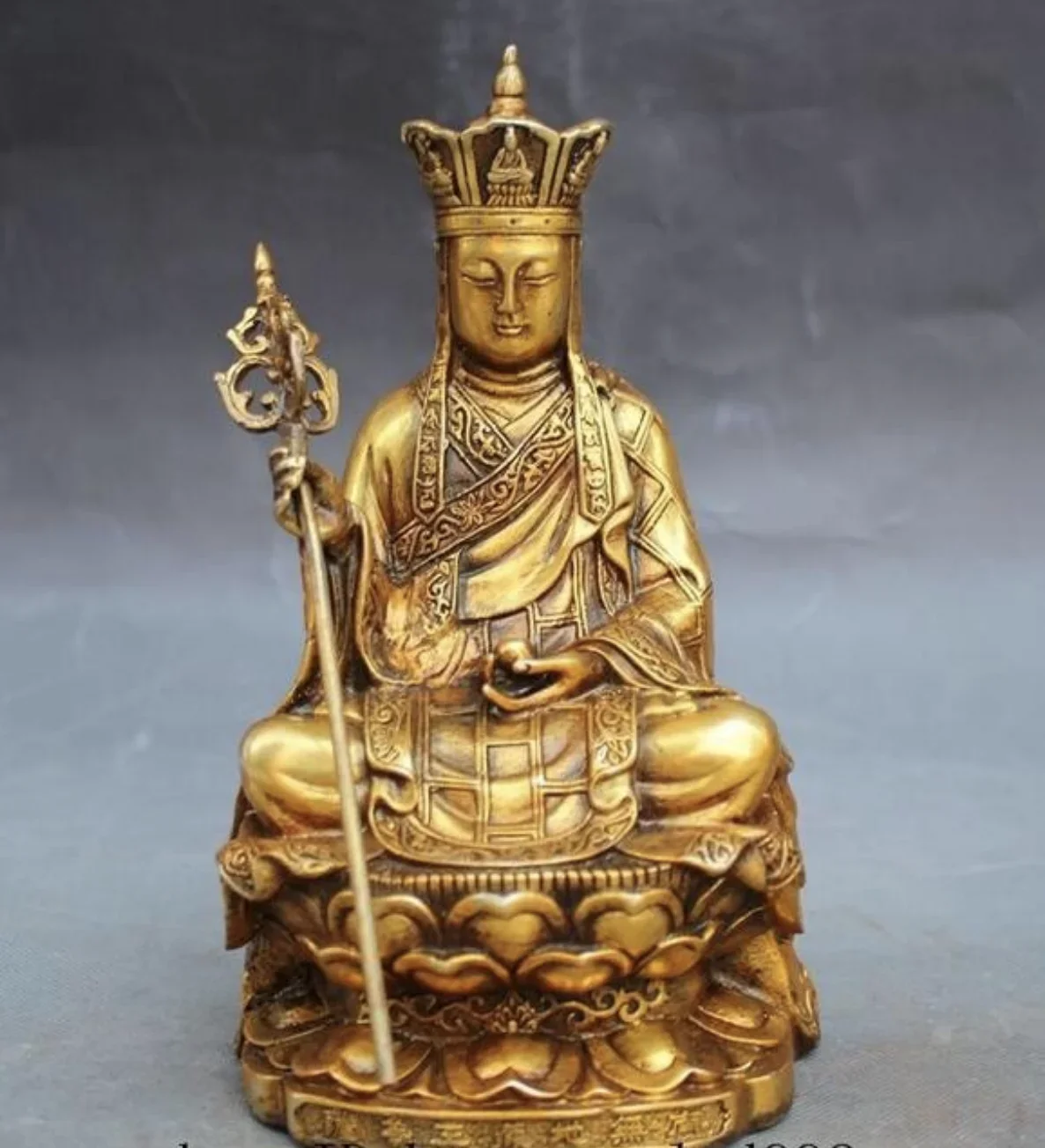 

Tibet Buddhism Fane Joss Bronze Gilt Jizo Ksitigarbha Bodhisattva Buddha Statue