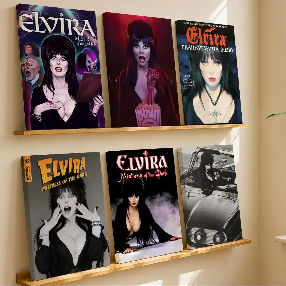 Retro Horror Movie E-Elvira Mistress Framed Wall Painting Canvas Art Poster with Solid Wood Frame for Living Room Home Decor
