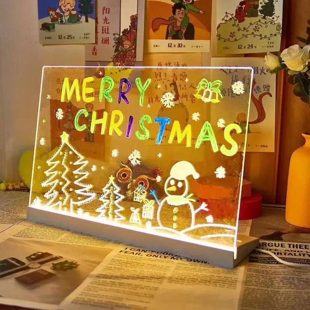 Luminous Drawing Board Diy Graffiti Erasable Acrylic Fluorescent Blackboard Children's Puzzle Toy Writing Board Gifts LED Lights
