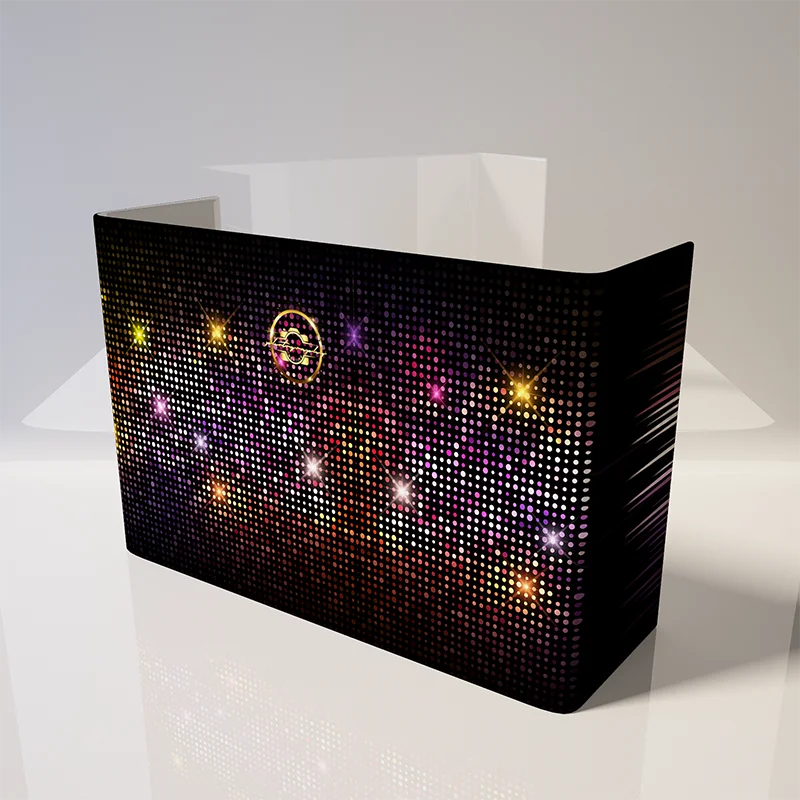 واجهة حدث DJ من قماش التوتر، لوحة أمامية مطبوعة حسب الطلب، حامل عرض واجهة DJ على شكل حرف U