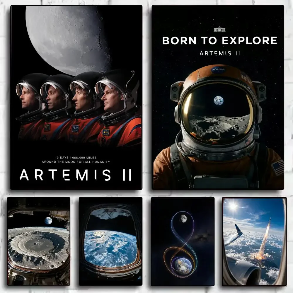 Pôster famoso da N-NASA Artemis II, arte de parede estética moderna, itens de decoração para quarto, decoração de casa, presente