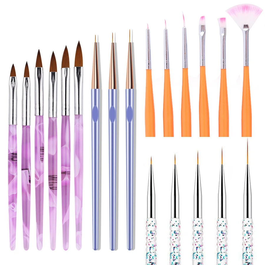 Marmor-Design Nagelkunst-Pinselset 3/5/6/7-teilig Pailletten-Liner-Pen zum Zeichnen, Malen, Streifenmachen, Blumen-DIY Maniküre Nagelspitzen-Kit – Detail 1