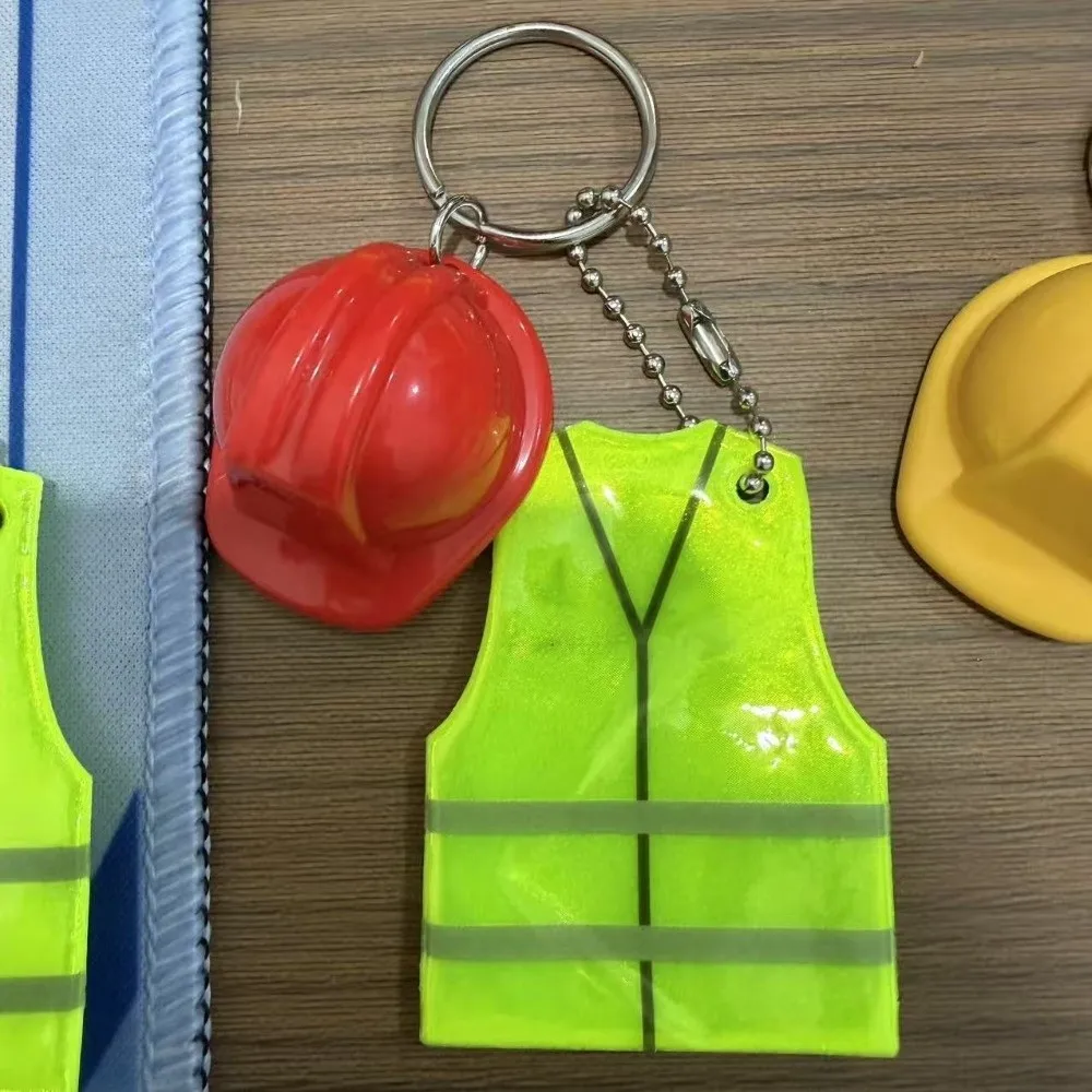 Reflective Design Reflective Keychain Creative Vest Shape Safety Helmet Shape Vest Shaped Keychain Lightweight Pendant