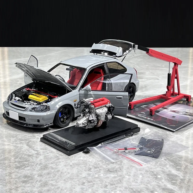 MH 1:18 Civic REK9 liga de motor modelo de carro aberto completo decoração de coleção infantil, um presente de feriado para amigos.