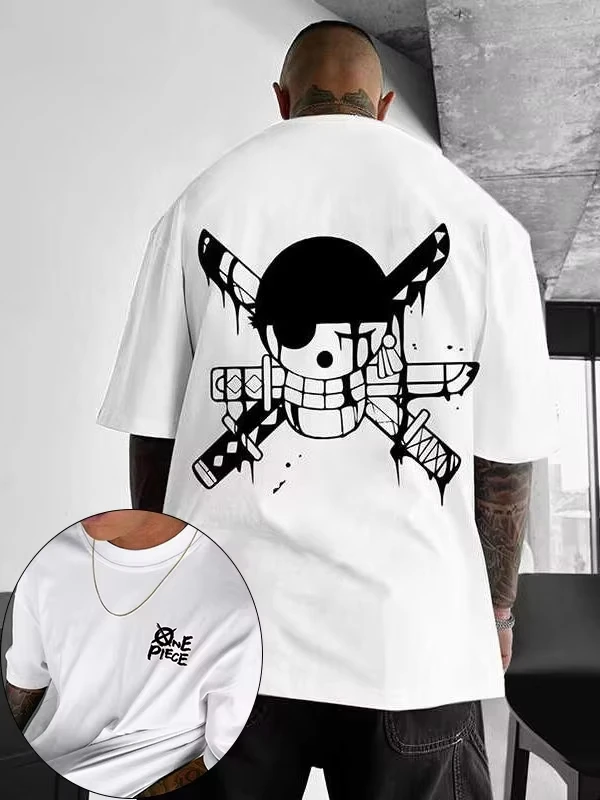 2026 New Year ONE PIECE Men's T-shirt Roronoa Zoro Japanese Anime Summer Loose Cotton Y2K Harajuku