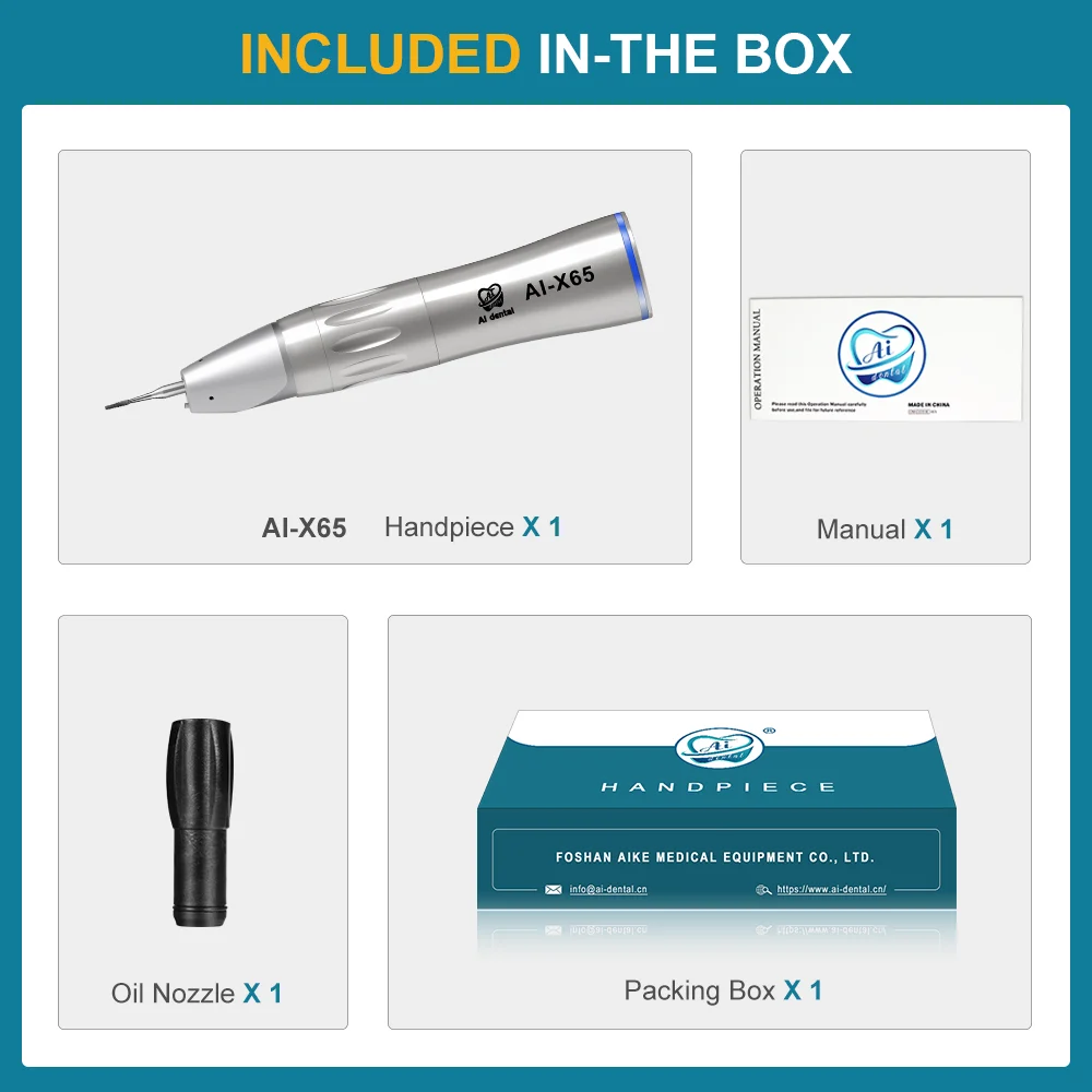 AI-X65 1:1 dental em linha reta handpiece sem fibra óptica interior água spray odontologia ferramentas cirúrgicas equipamentos de terapia oral