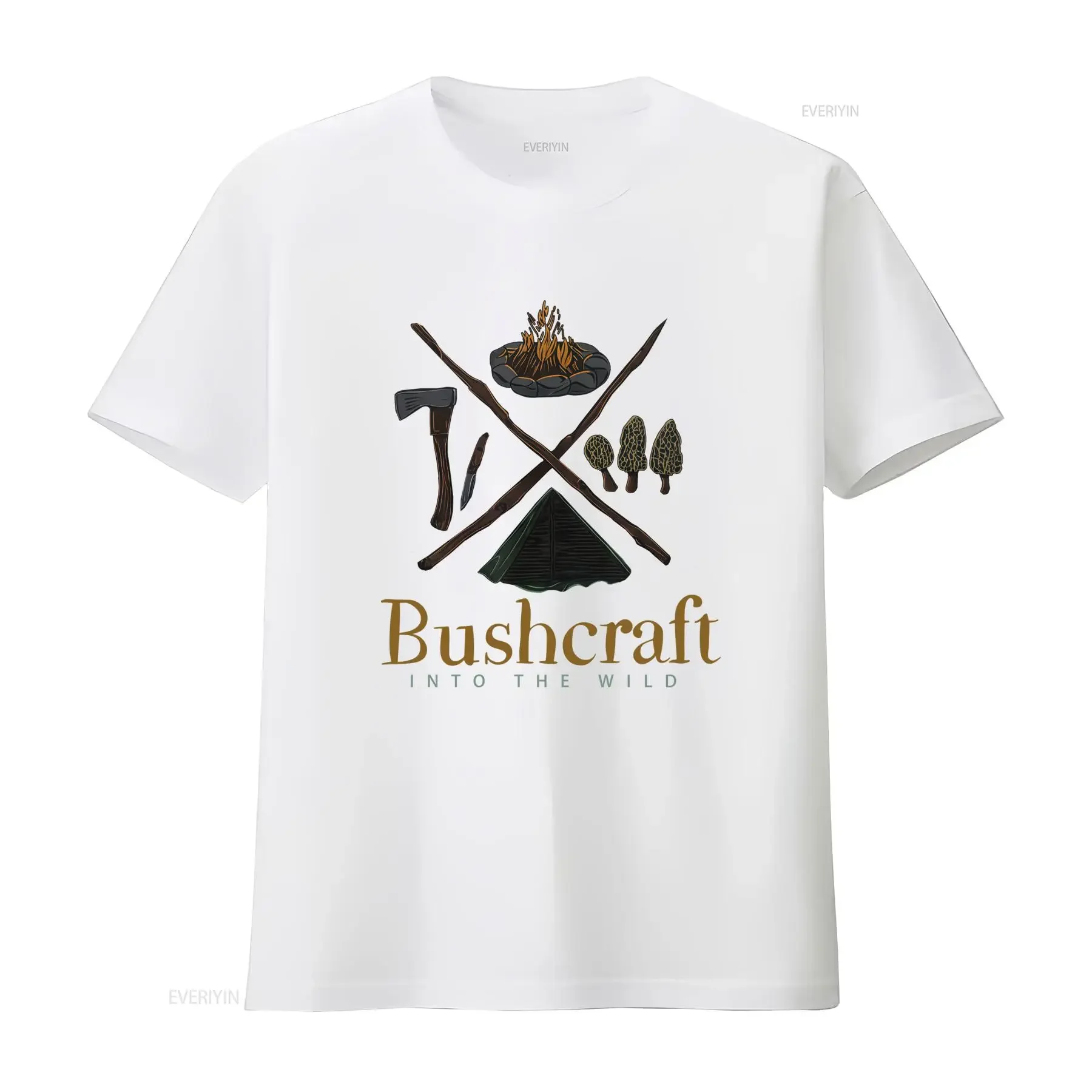 Men'S Bushcraft Survivalist T Shirt Back Print with Fire Axe Shelter Camping Hiking Design All Season Outdoor for vintage - view 4